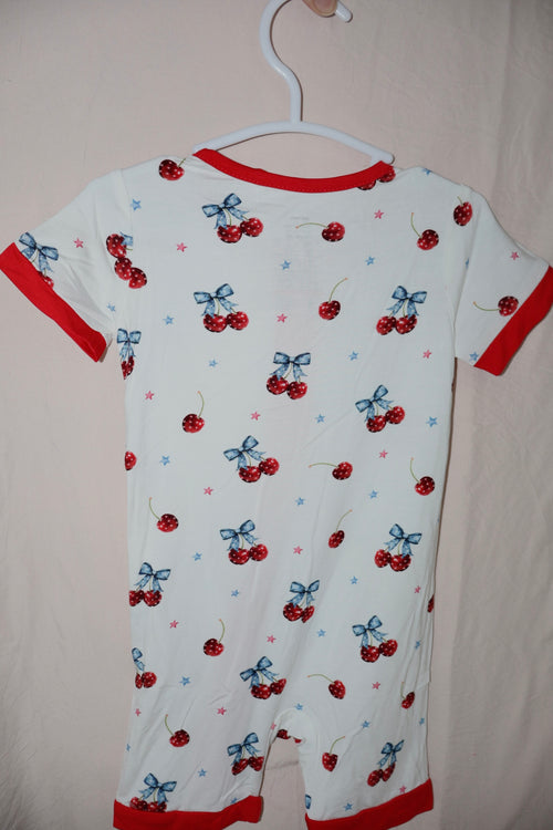 4th of July cherry bow twinkling stars baby romper