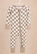 Neutral checkered zip romper