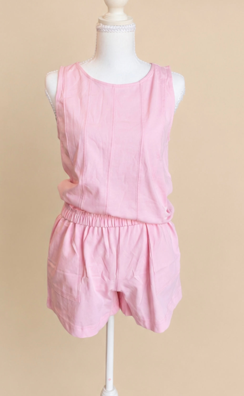 Pink Loose Tank Top 2 Piece Short Set