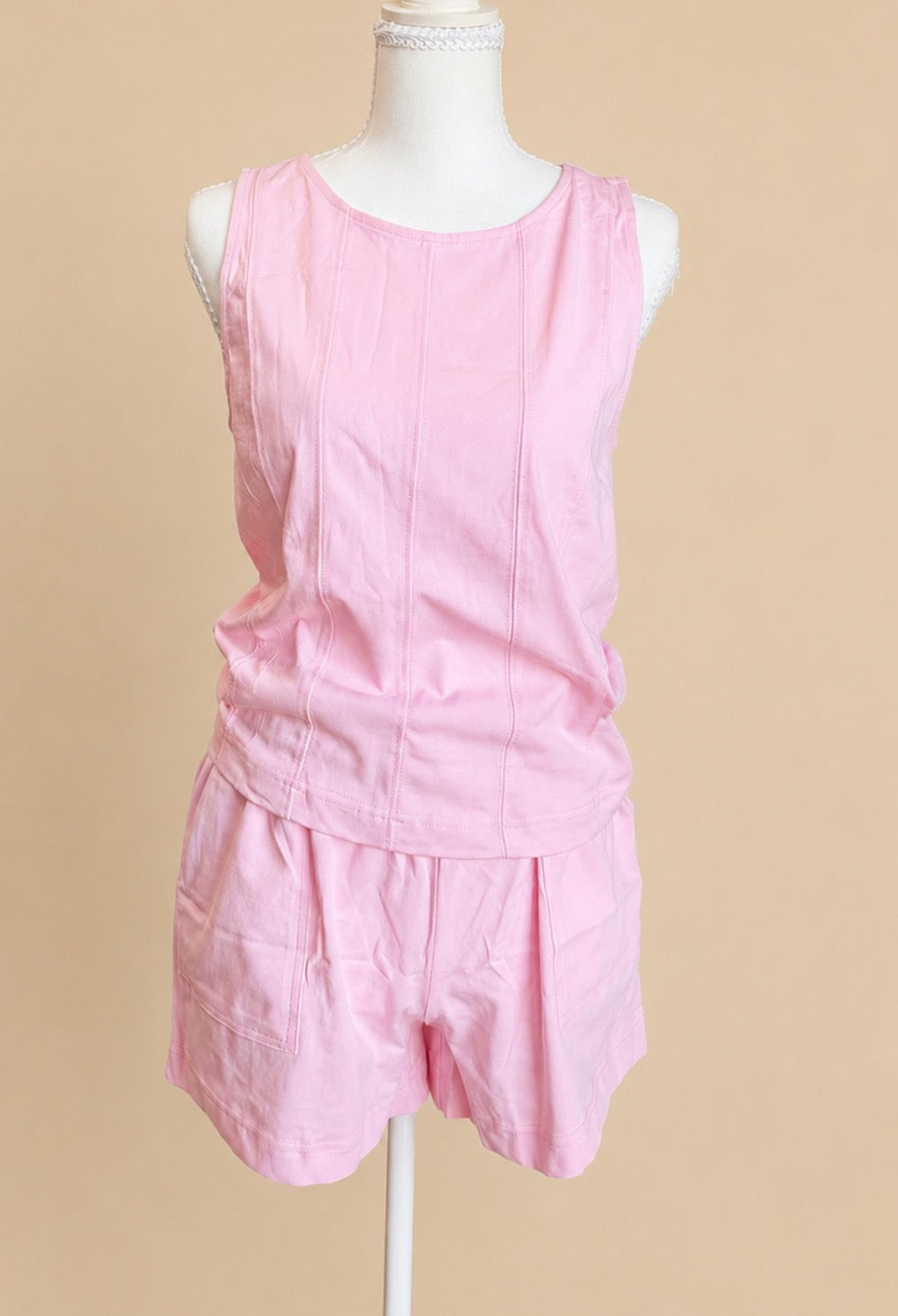Pink Loose Tank Top 2 Piece Short Set