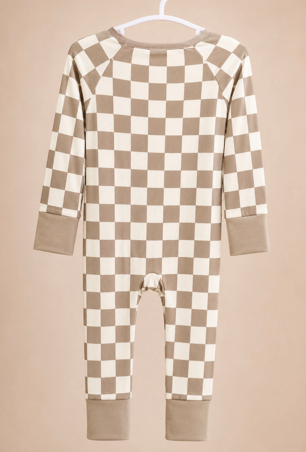 Neutral checkered zip romper