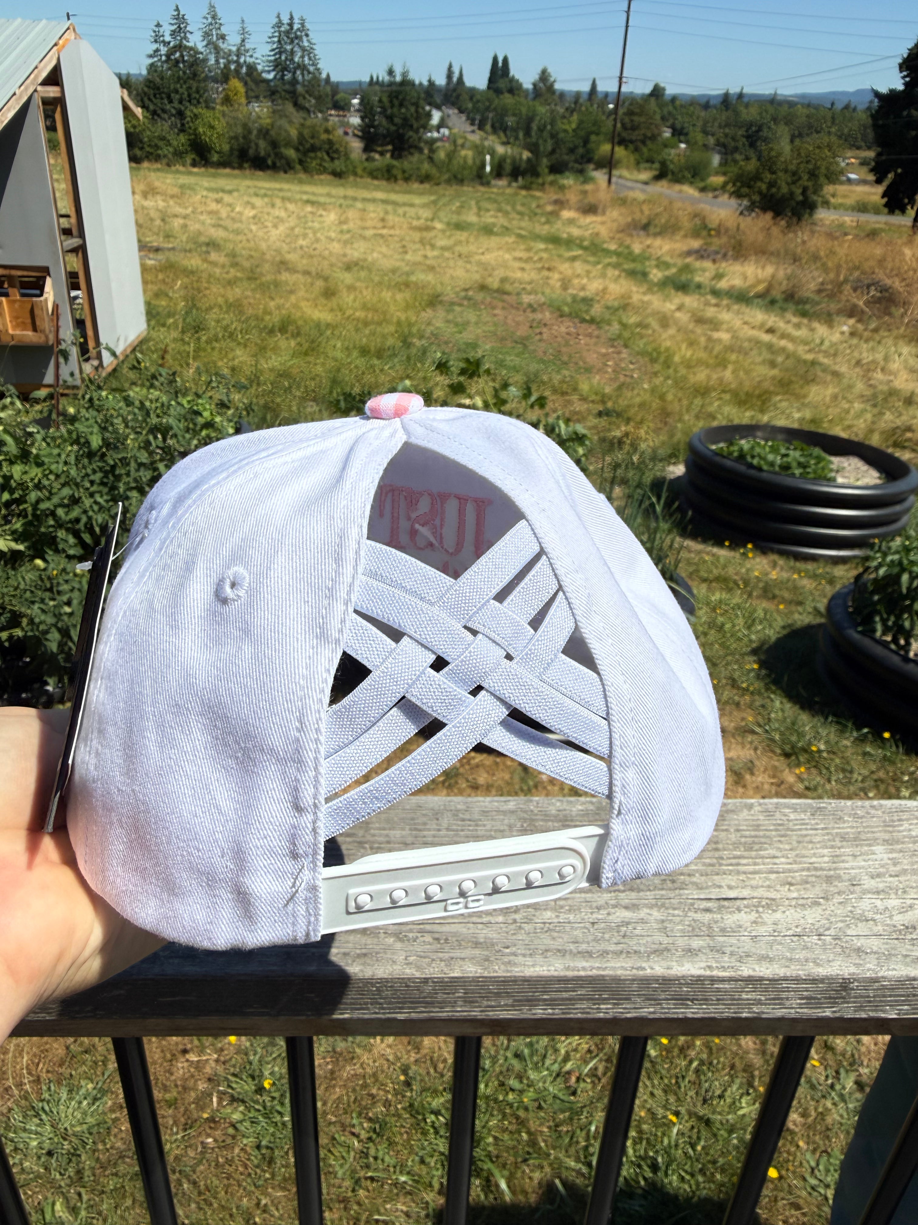 Just a girl who loves Jesus 🤍 criss cross 2- Tone hat.