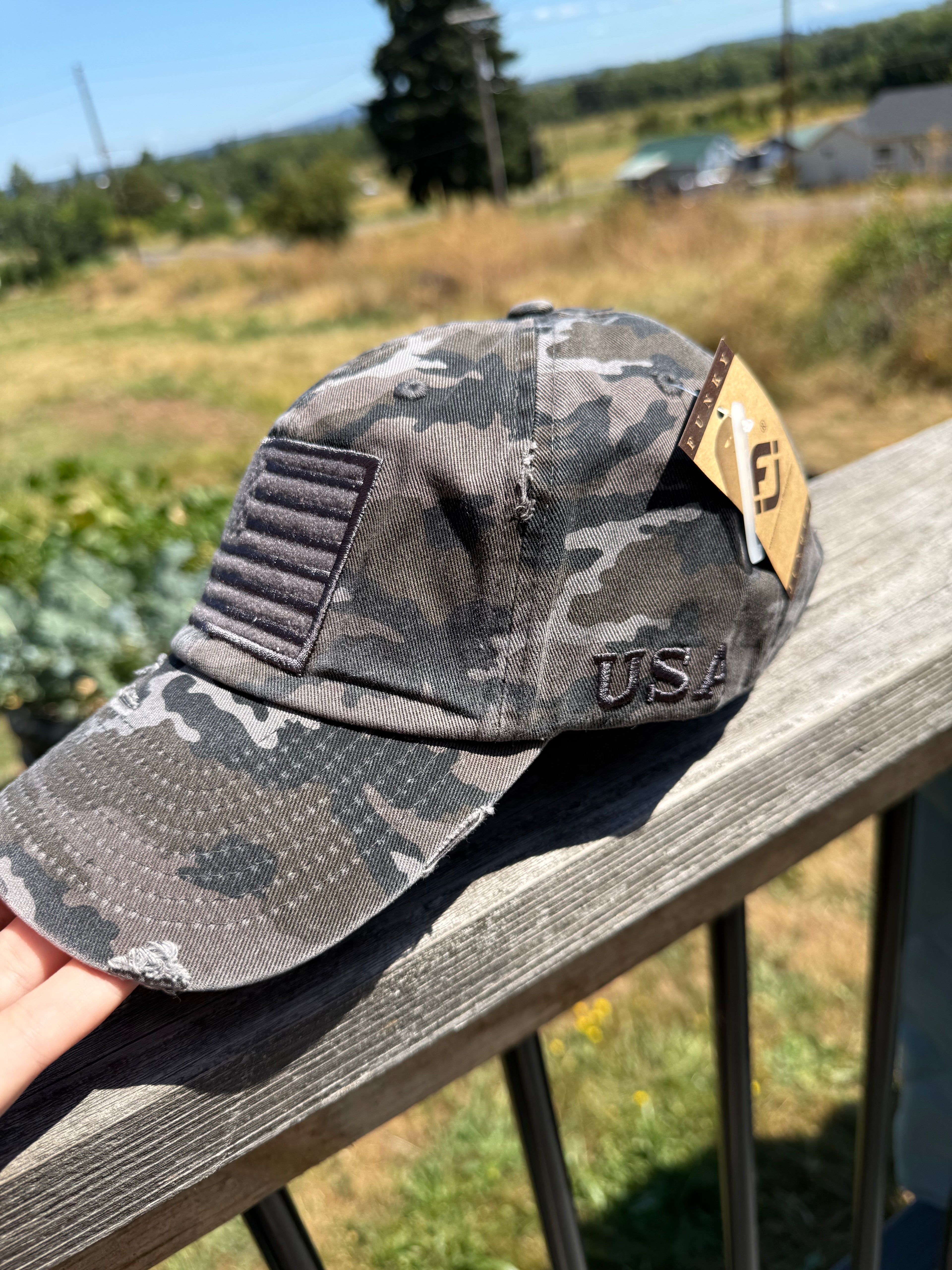 Vintage patch hat - American Flag (Black camo)🇺🇸