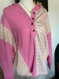 Pink Floral Waffle Knit Hooded top